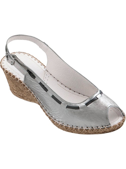 Sandalias de cuña de cuero con punta abierta - Afibel - Kiabi
