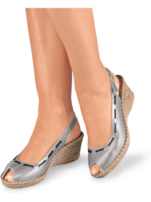 Sandalias de cuña de cuero con punta abierta - Afibel - Kiabi