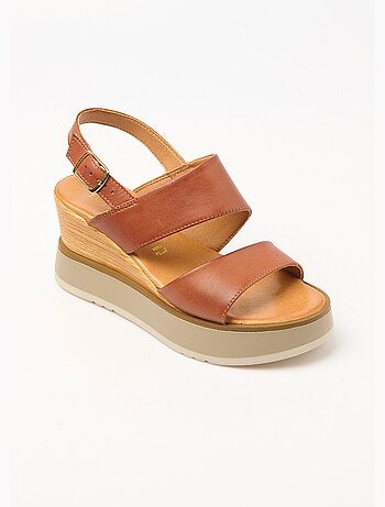 Sandalias de cuña de piel, tacón efecto madera - AFIBEL