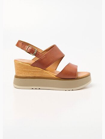 Sandalias de cuña de piel, tacón efecto madera - AFIBEL