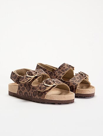 Sandalias de doble tira con estampado de "leopardo