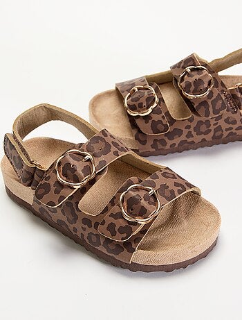Sandalias de doble tira con estampado de "leopardo
