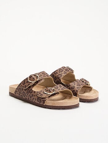 Sandalias de doble tira con estampado de leopardo