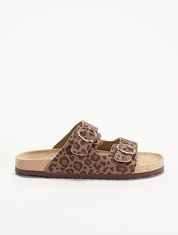 Sandalias de doble tira con estampado de leopardo