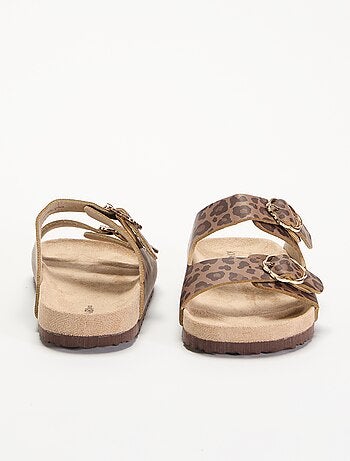 Sandalias de doble tira con estampado de leopardo