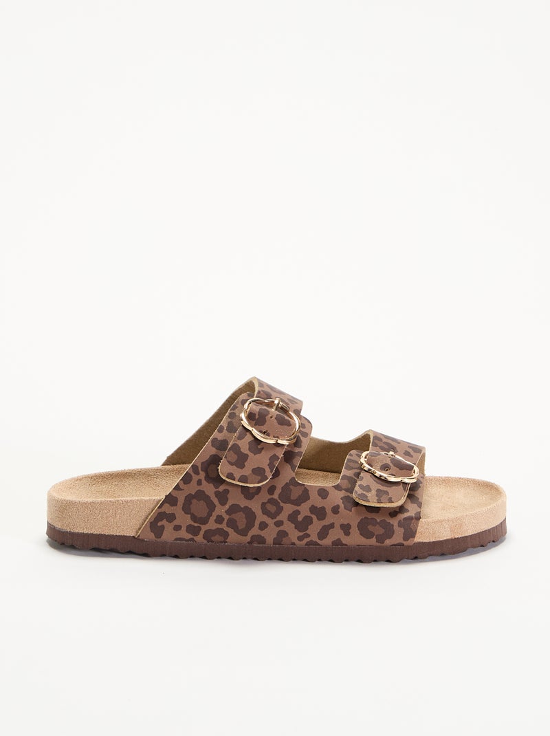 Sandalias de doble tira con estampado de leopardo Marron - Kiabi