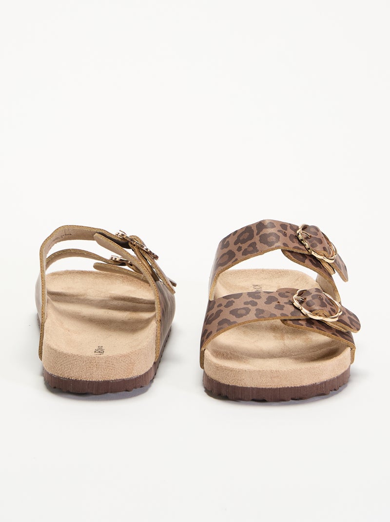 Sandalias de doble tira con estampado de leopardo Marron - Kiabi