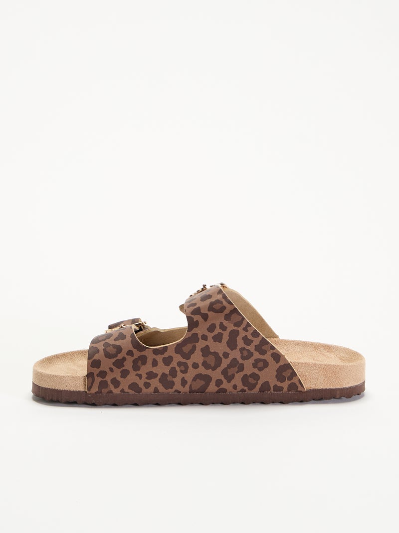 Sandalias de doble tira con estampado de leopardo Marron - Kiabi