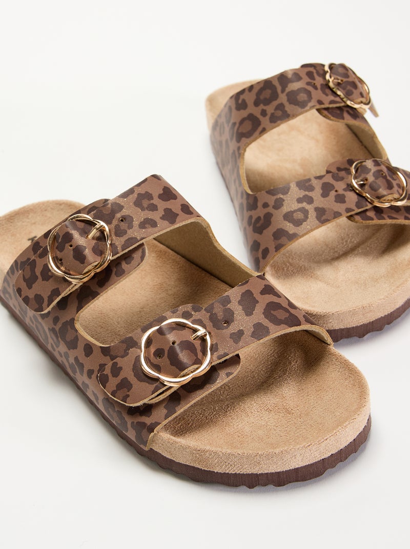 Sandalias de doble tira con estampado de leopardo Marron - Kiabi