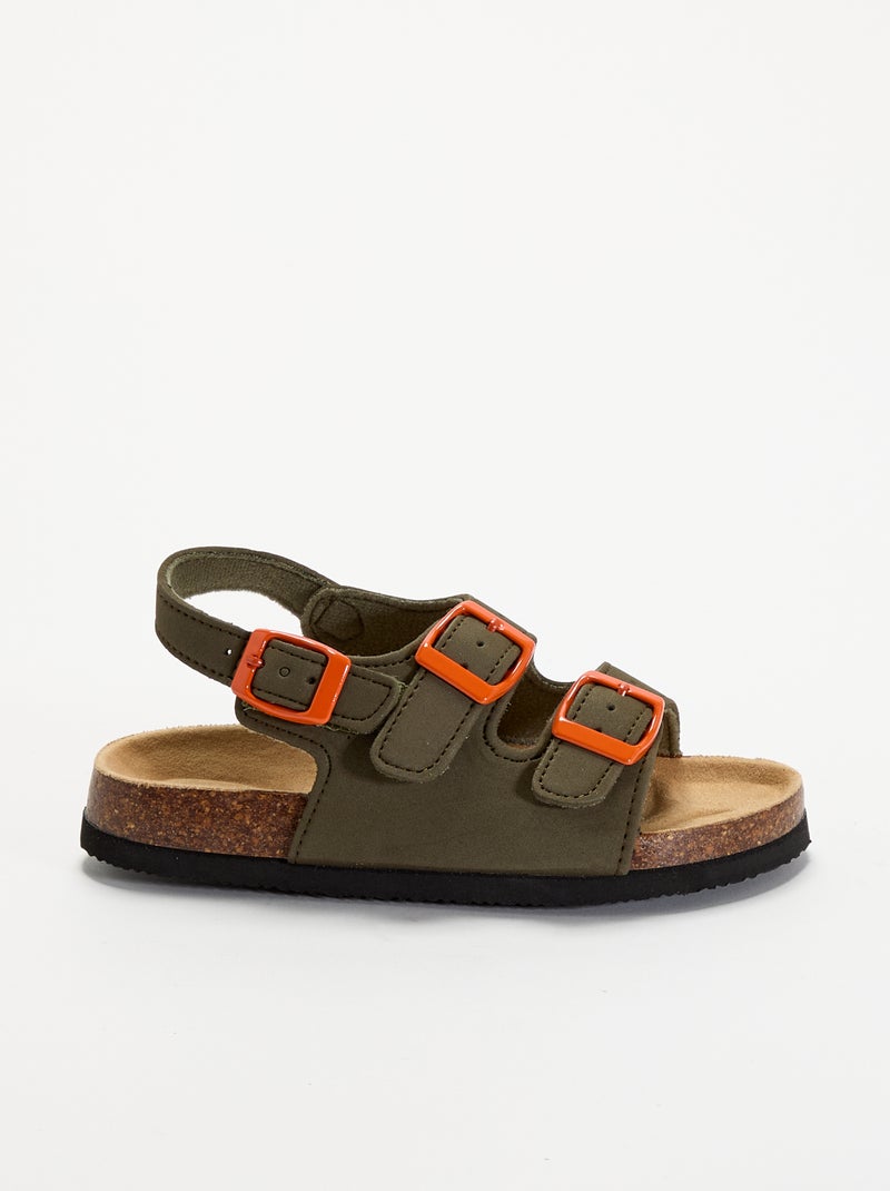 Sandalias de doble tira con hebillas contrastantes Kaki - Kiabi