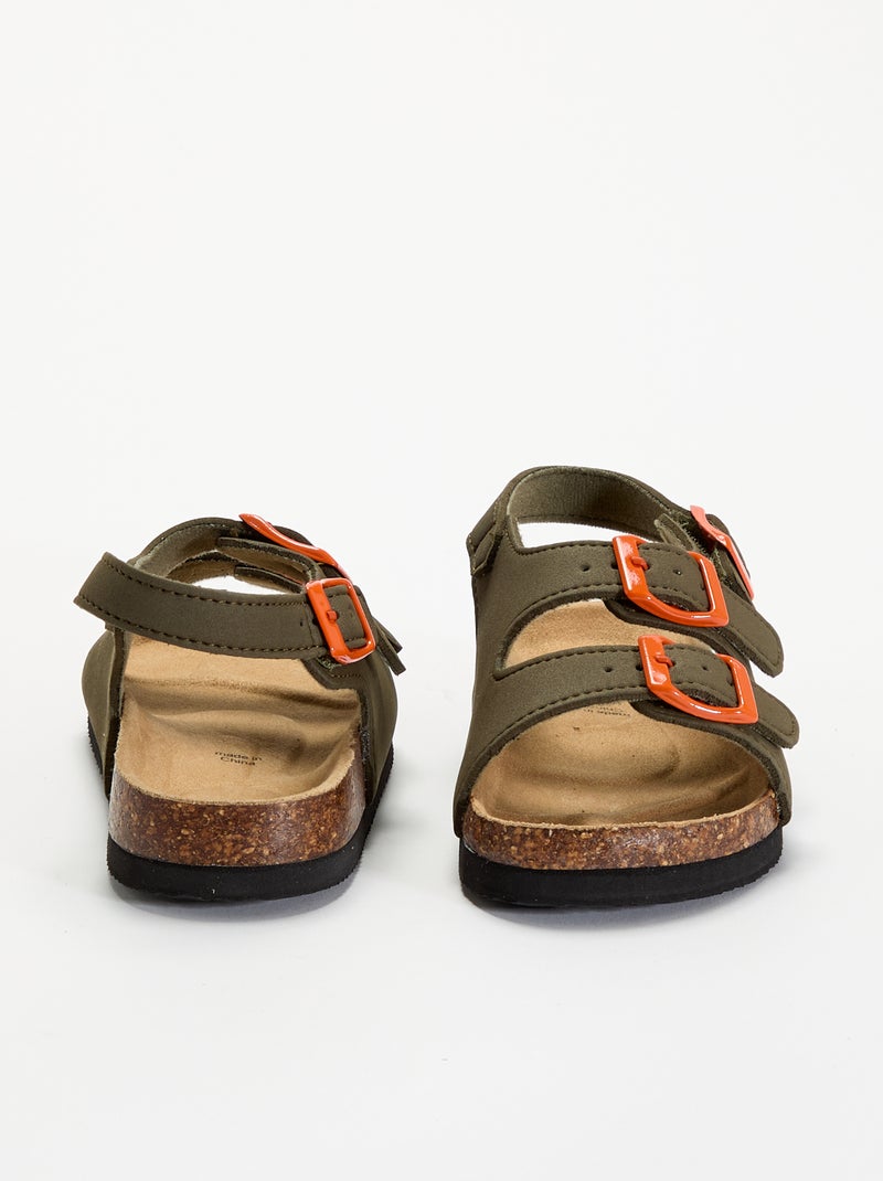 Sandalias de doble tira con hebillas contrastantes Kaki - Kiabi
