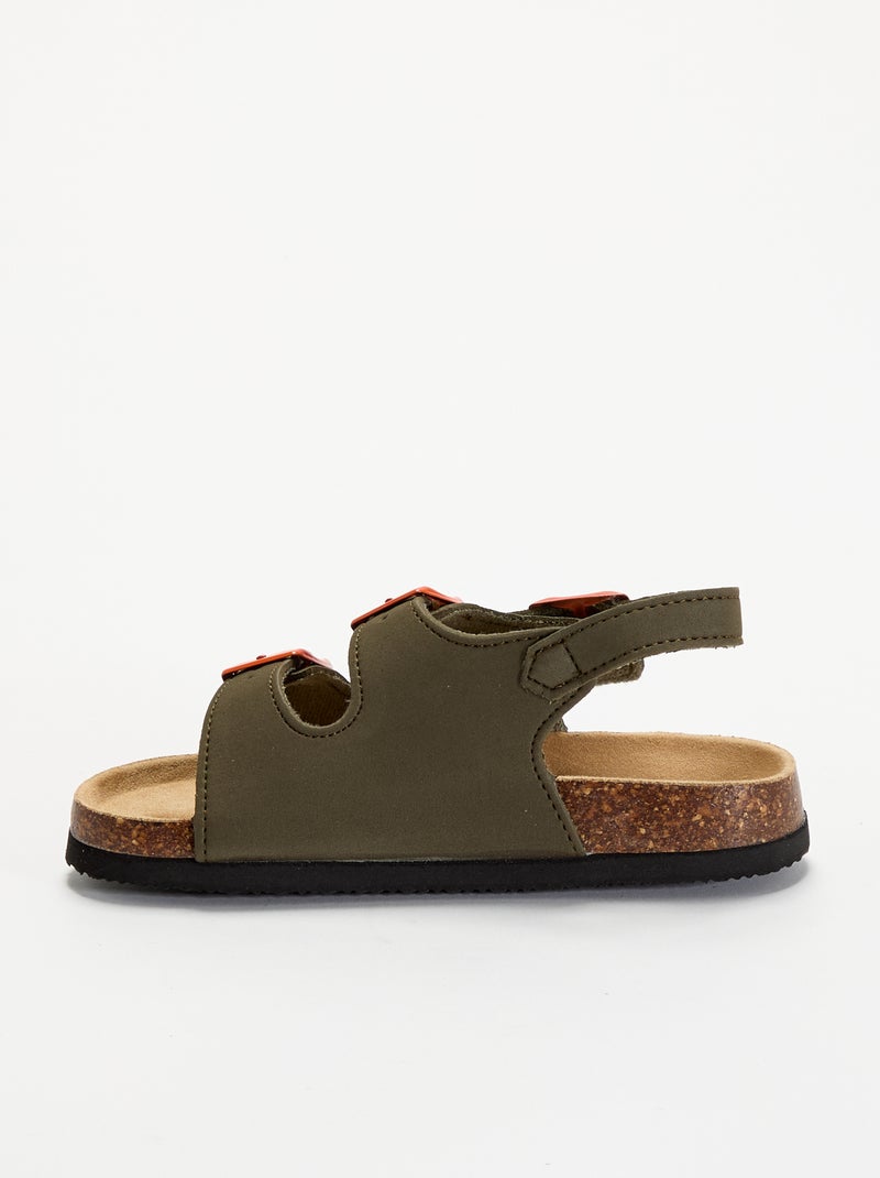 Sandalias de doble tira con hebillas contrastantes Kaki - Kiabi