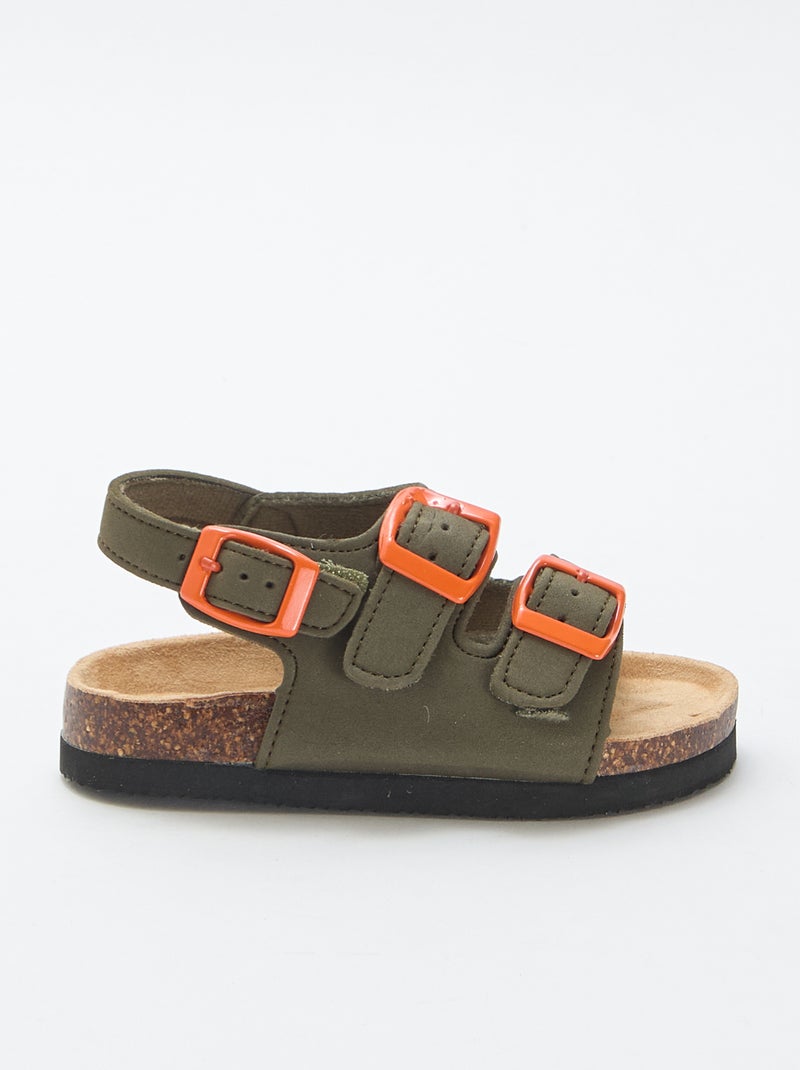Sandalias de doble tira con hebillas contrastantes Kaki - Kiabi