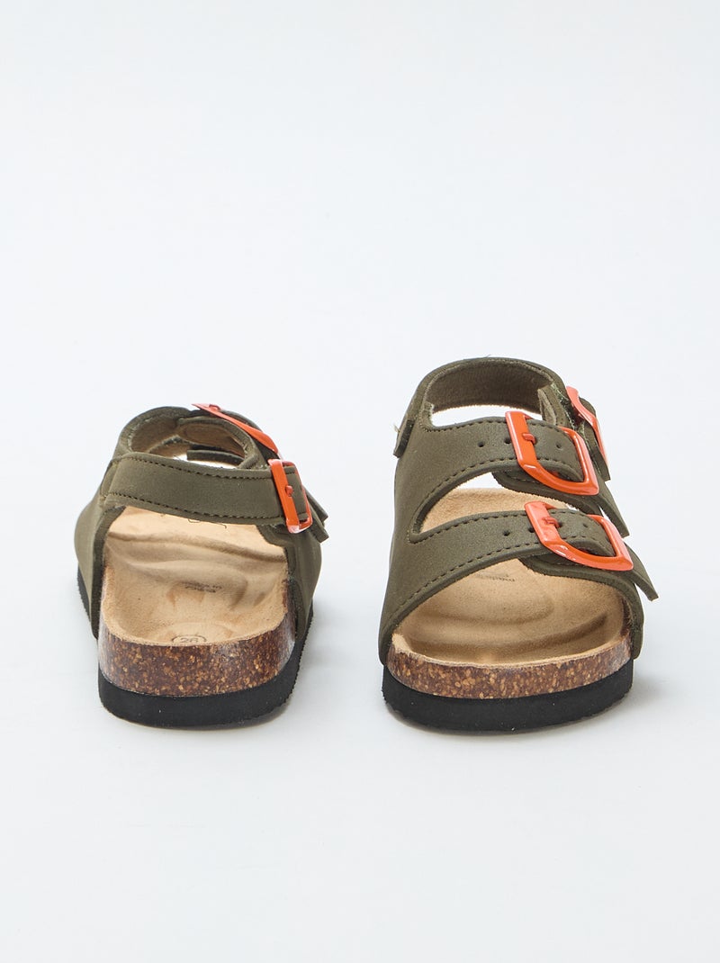 Sandalias de doble tira con hebillas contrastantes Kaki - Kiabi