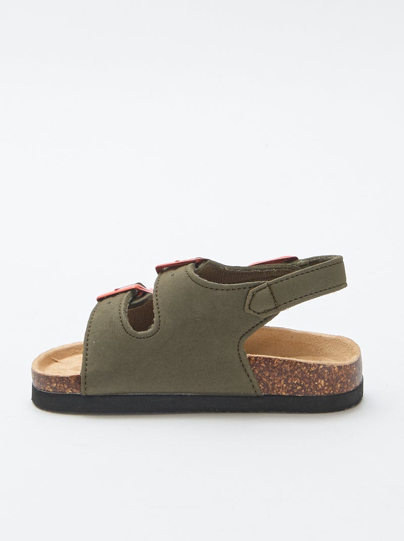 Sandalias de doble tira con hebillas contrastantes Kaki - Kiabi