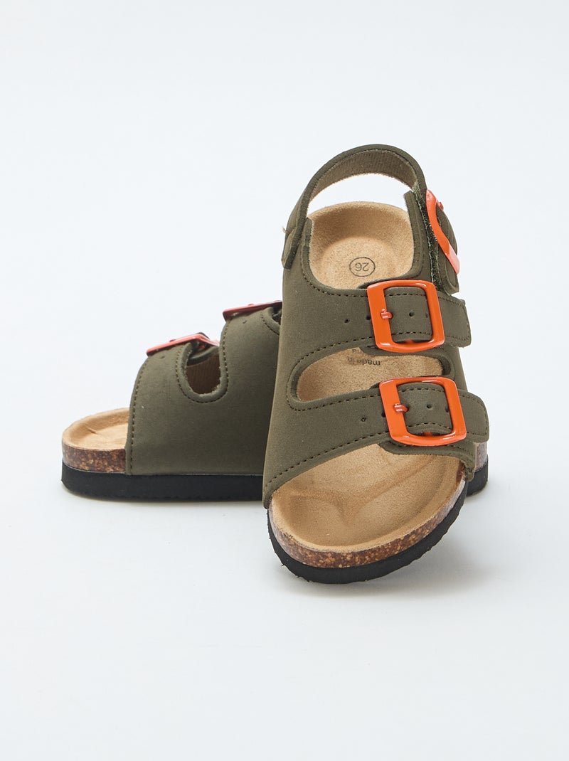 Sandalias de doble tira con hebillas contrastantes Kaki - Kiabi