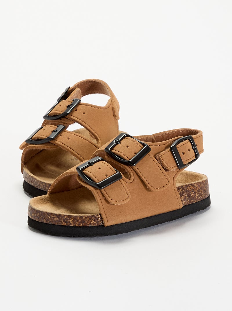 Sandalias de doble tira con hebillas contrastantes Marron - Kiabi