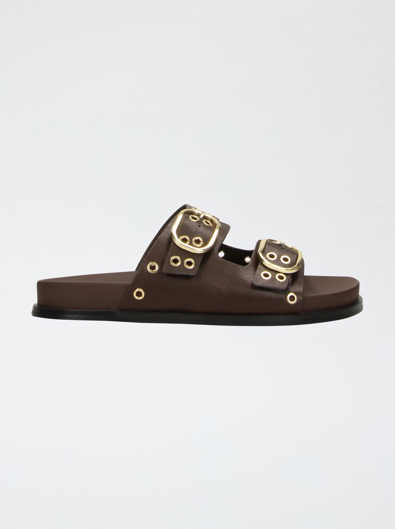 Sandalias de doble tira con ojales Marron - Kiabi