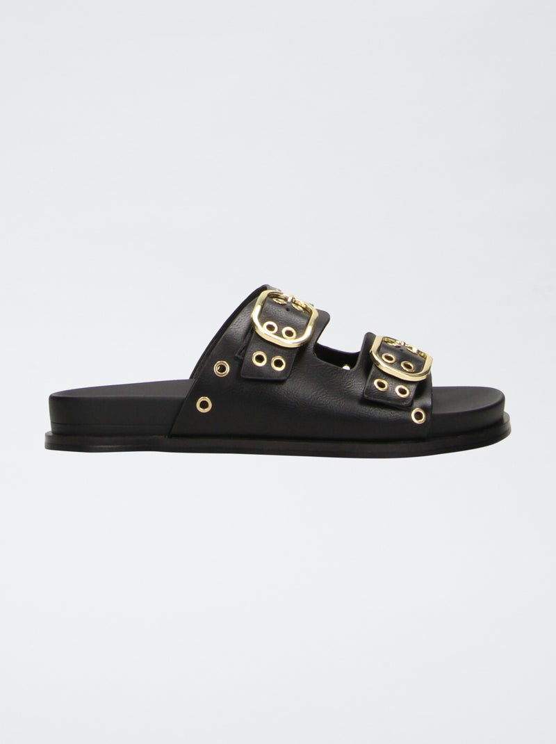 Sandalias de doble tira con ojales Negro - Kiabi