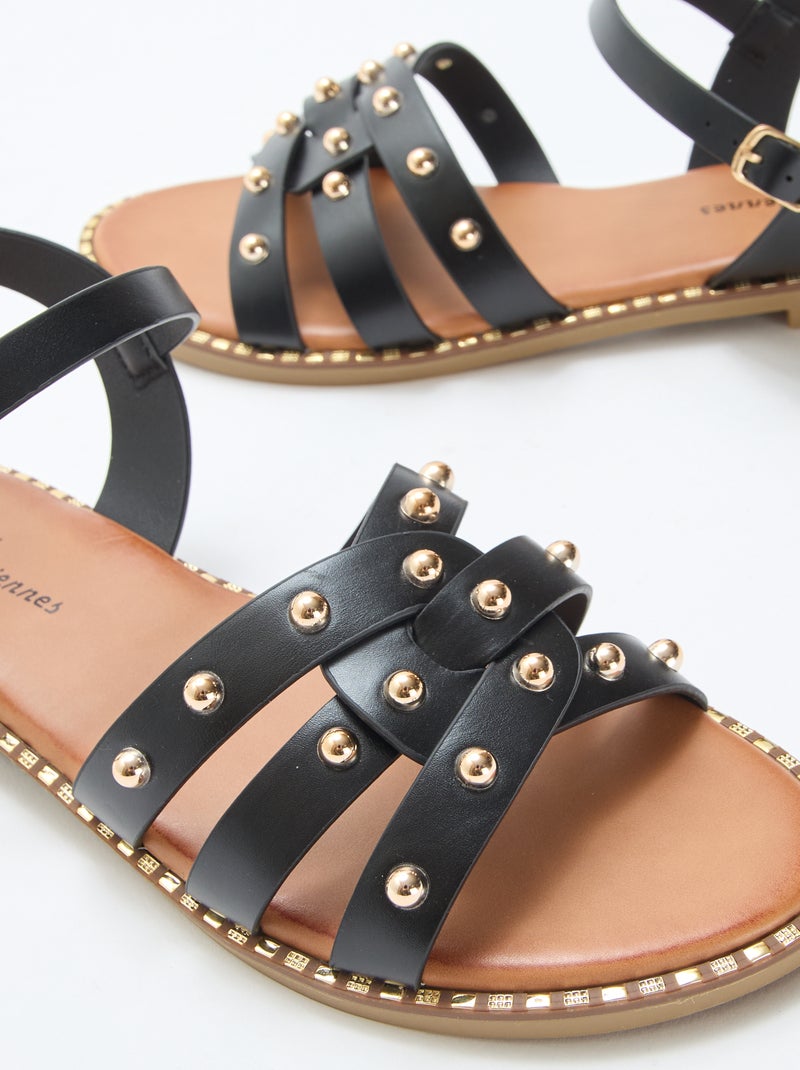 Sandalias de imitación con tiras tachonadas Negro - Kiabi