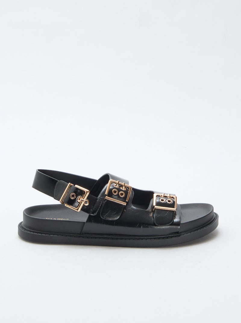 Sandalias de imitación de cuero con 3 tiras ajustables Negro - Kiabi