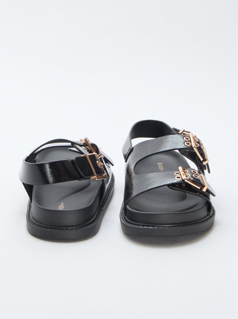 Sandalias de imitación de cuero con 3 tiras ajustables Negro - Kiabi