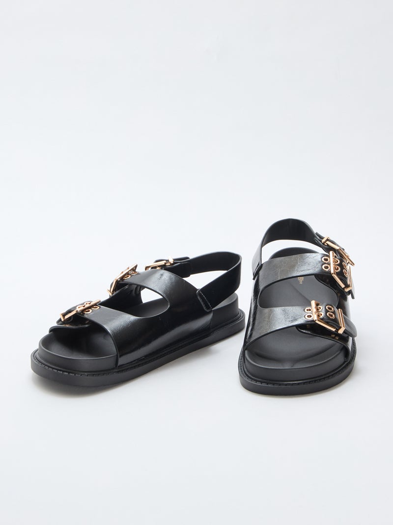 Sandalias de imitación de cuero con 3 tiras ajustables Negro - Kiabi