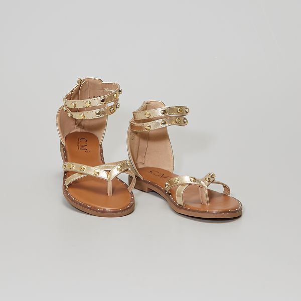 Sandalias de material sintético con tachuelas Mujer talla 34 a 48 - oro -  Kiabi - 17,00€