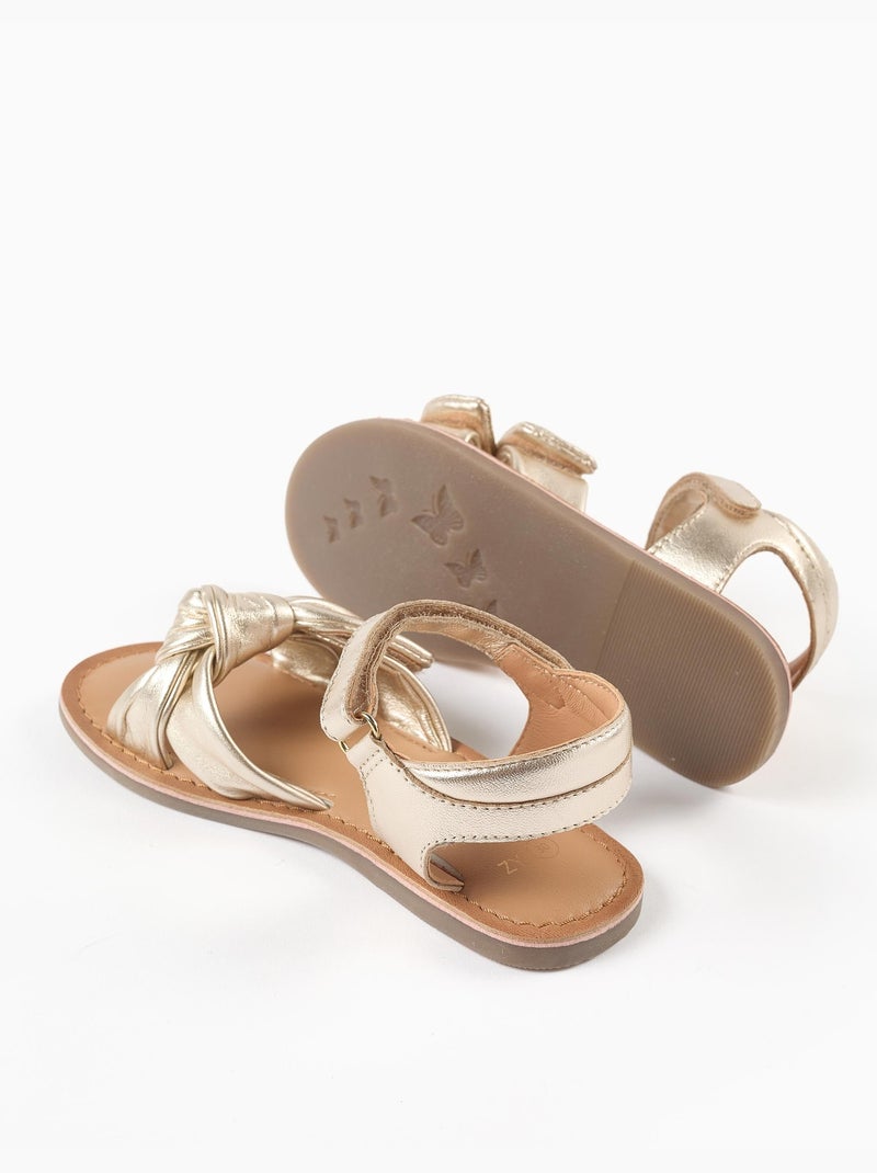 Sandalias de piel con nudo decorativo Dorado/Oro - Kiabi