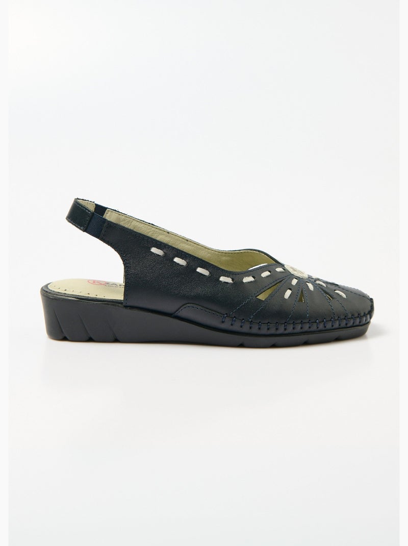 Sandalias de piel con puntera cerrada y ancho confort - Afibel Azul marino - Kiabi