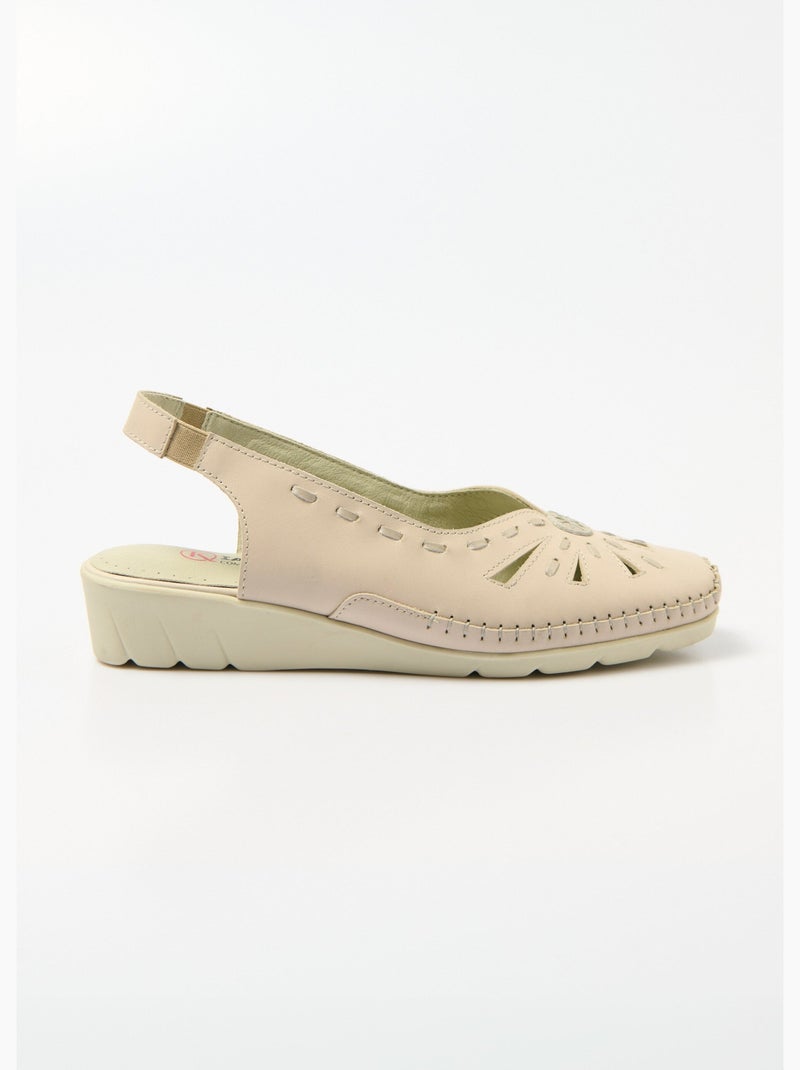 Sandalias de piel con puntera cerrada y ancho confort - Afibel Beige - Kiabi