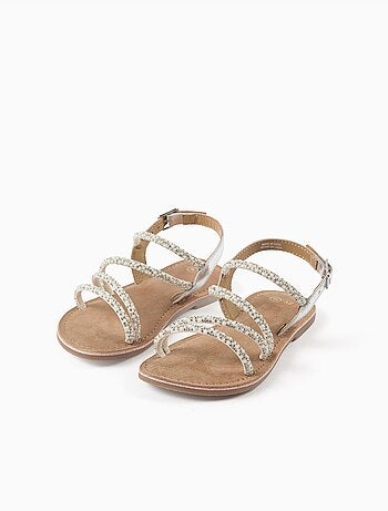 Sandalias de piel con tiras brillantes