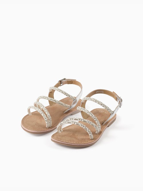 Sandalias de piel con tiras brillantes - Kiabi