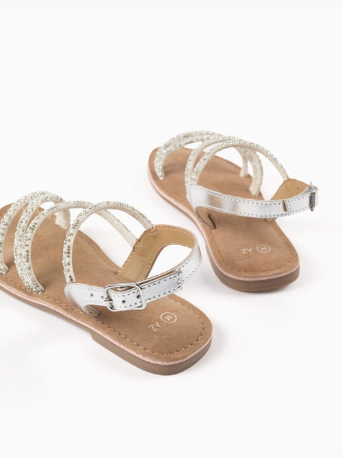 Sandalias de piel con tiras brillantes - Kiabi