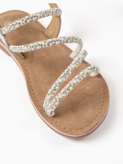 Sandalias de piel con tiras brillantes - Kiabi