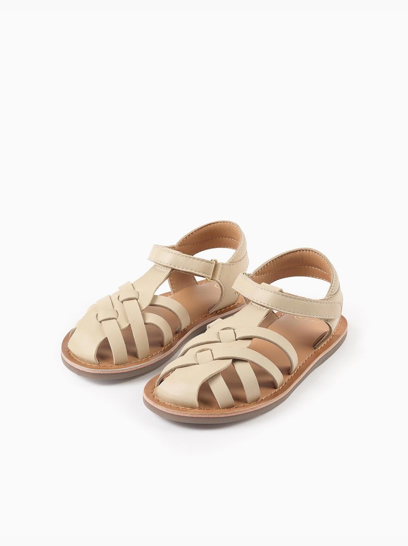 Sandalias de piel con tiras cruzadas Dorado/Oro - Kiabi
