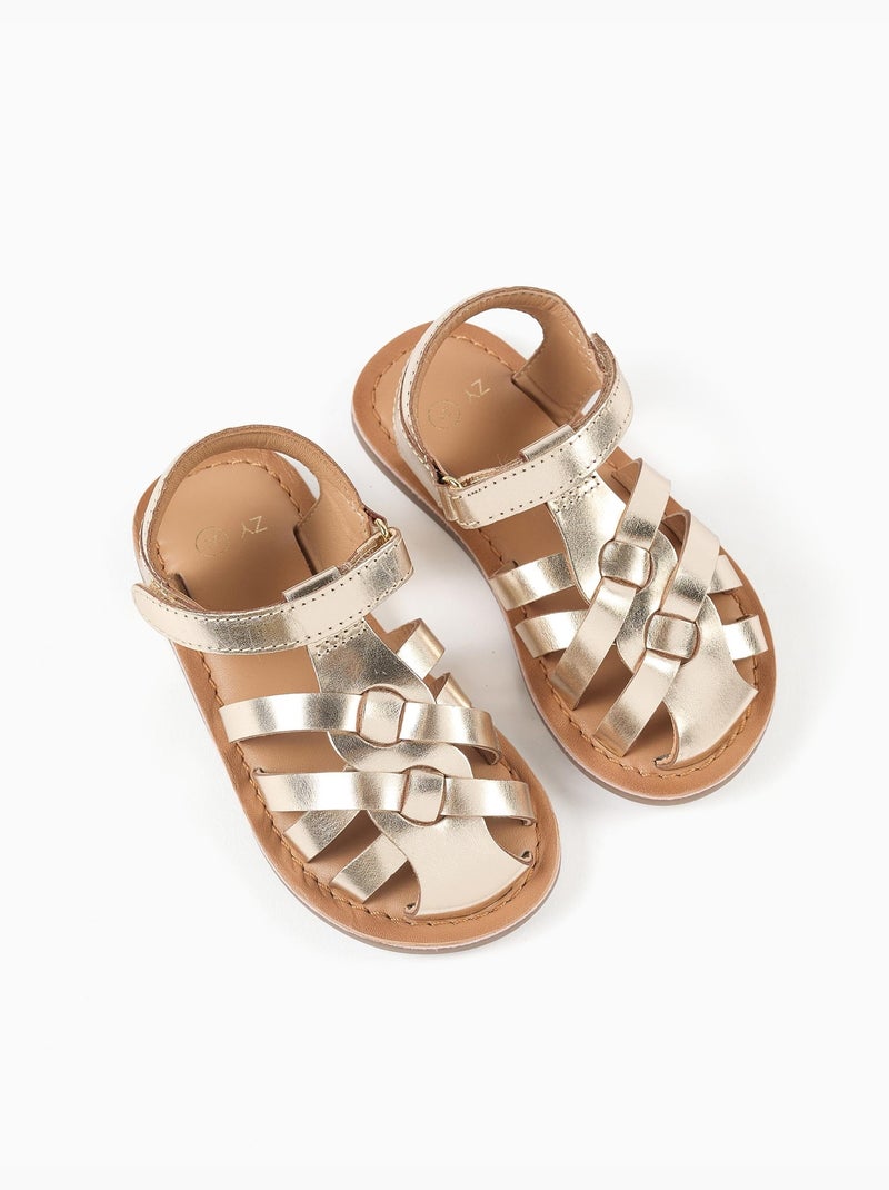 Sandalias de piel con tiras cruzadas Dorado/Oro - Kiabi