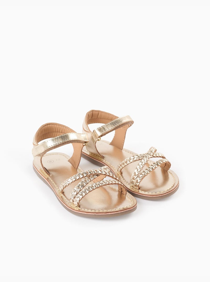 Sandalias de piel con tiras trenzadas y plantilla acolchada Multicolor - Kiabi