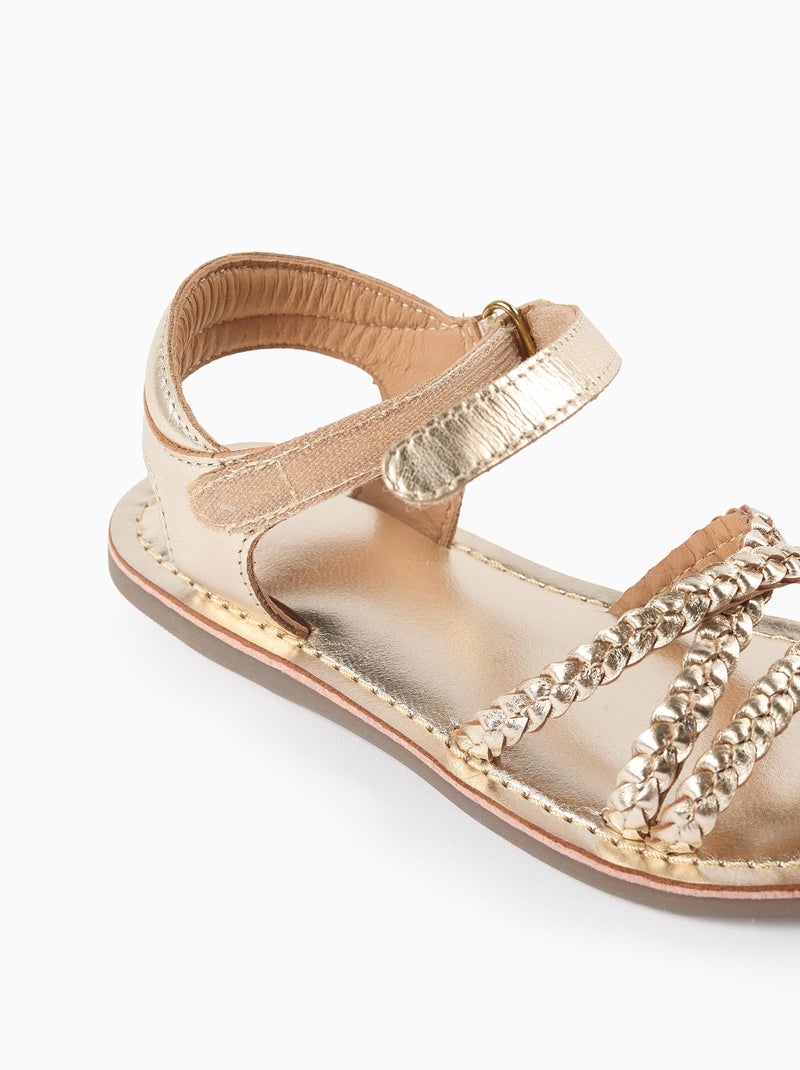 Sandalias de piel con tiras trenzadas y plantilla acolchada Multicolor - Kiabi