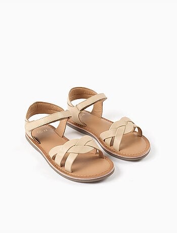 Sandalias de piel con tiras trenzadas y soporte en el talón