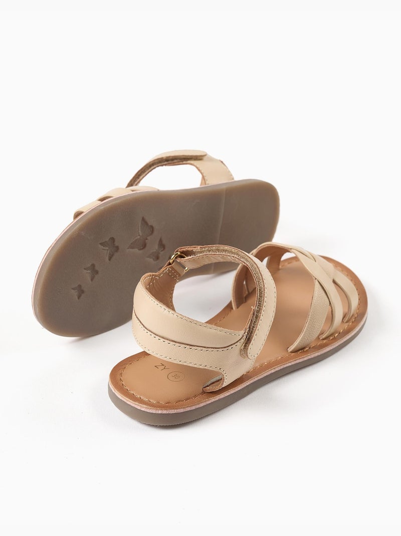 Sandalias de piel con tiras trenzadas y soporte en el talón Beige claro - Kiabi