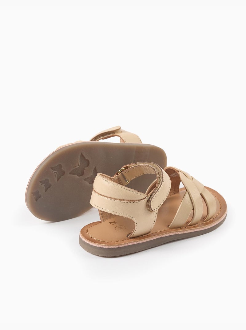 Sandalias de piel con tiras trenzadas y soporte en el talón Beige claro - Kiabi
