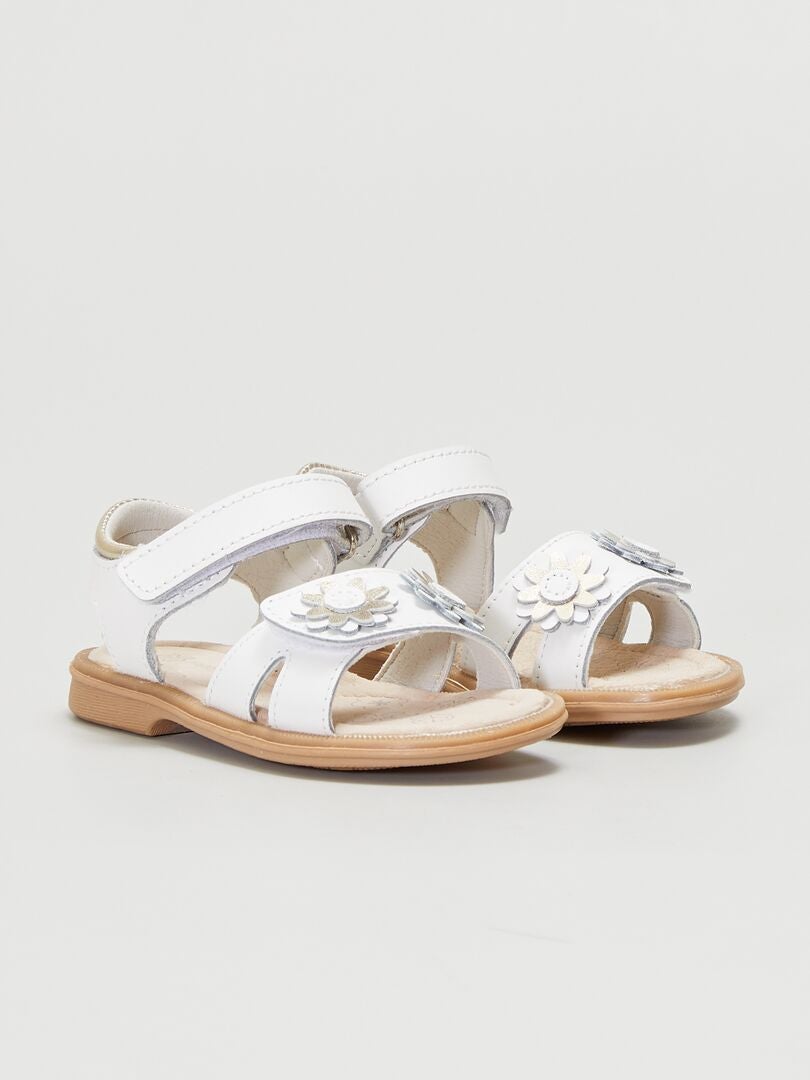 Sandalias de piel con velcros blanco - Kiabi
