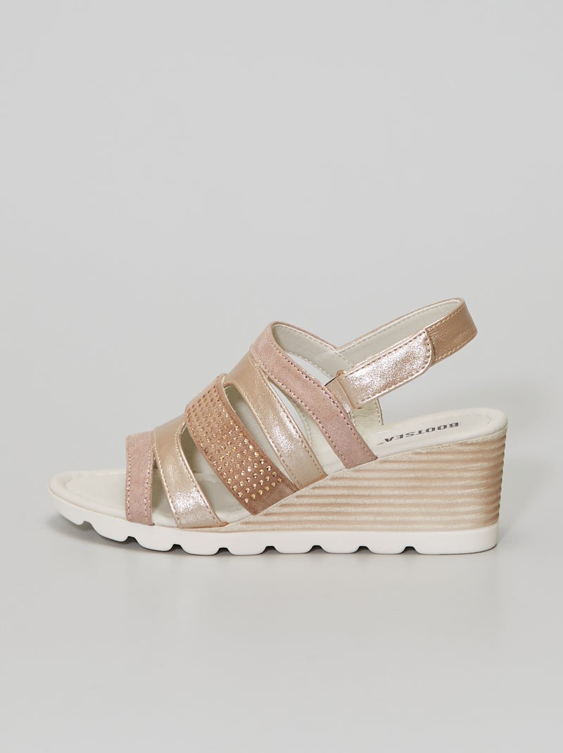 Sandalias de piel sintética con cuña camello - Kiabi