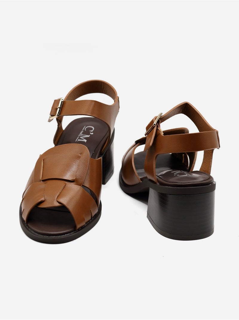Sandalias de tacón con correa y hebilla Camel - Kiabi
