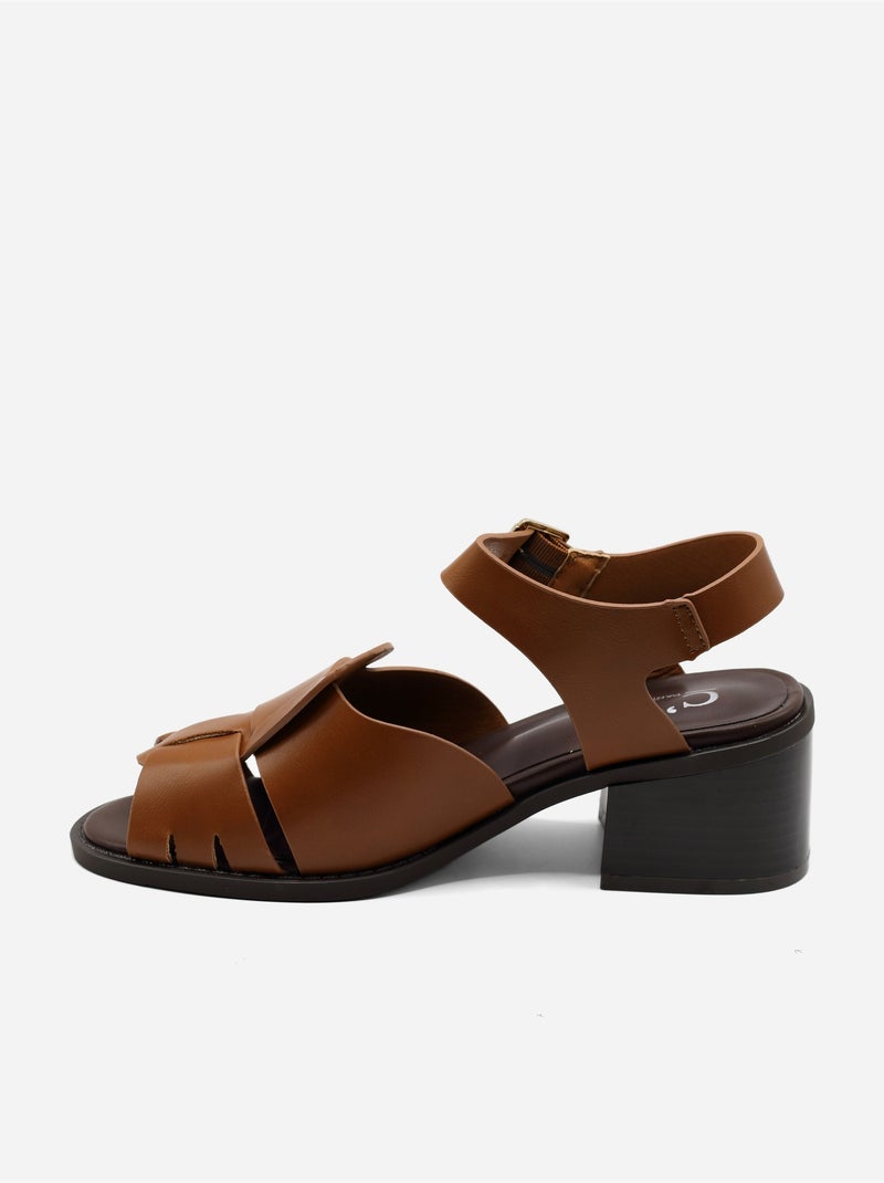 Sandalias de tacón con correa y hebilla Camel - Kiabi