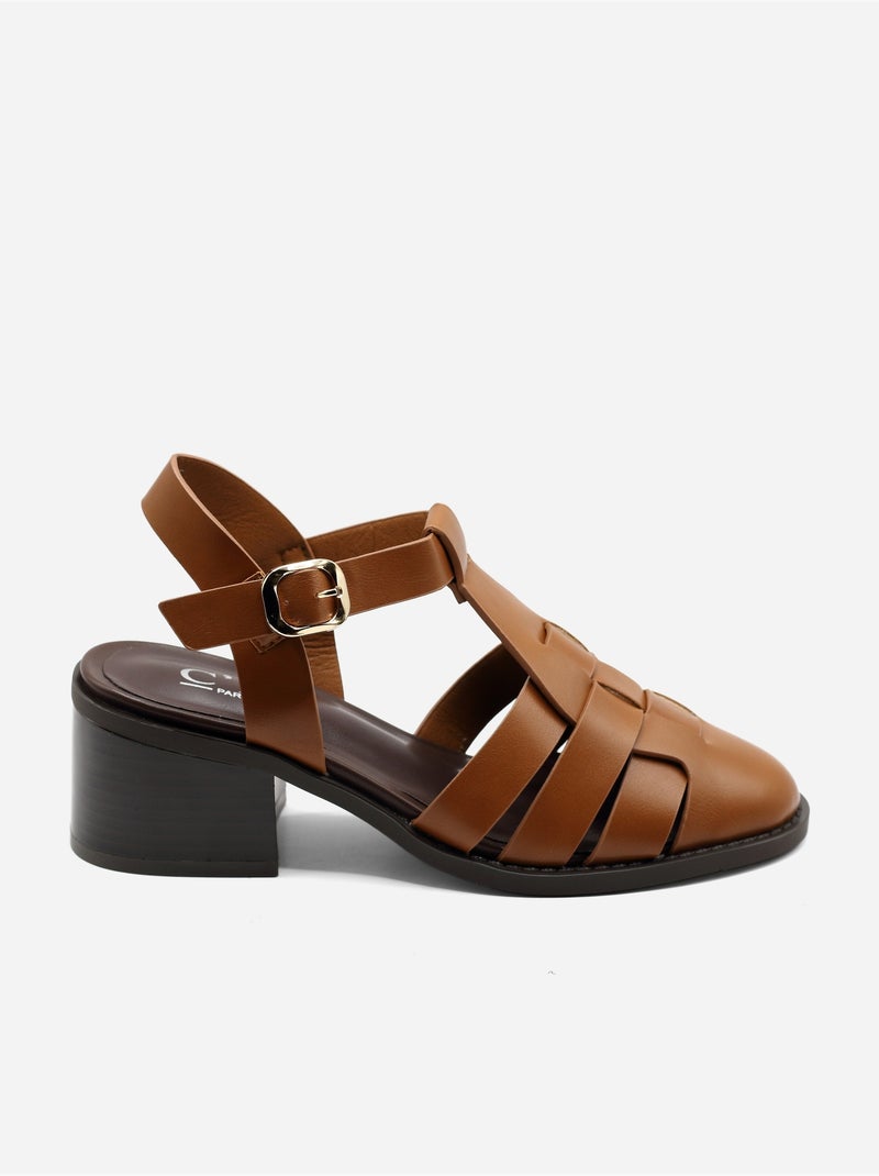 Sandalias de tacón con correa y hebilla Camel - Kiabi