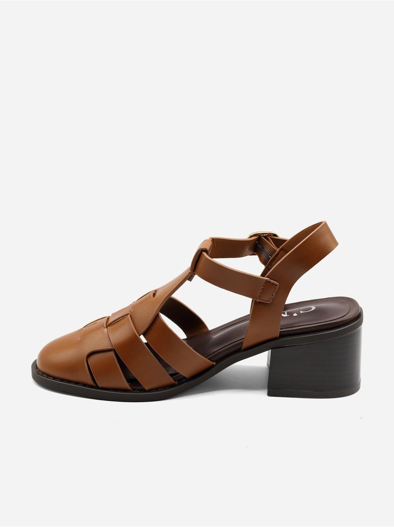 Sandalias de tacón con correa y hebilla Camel - Kiabi