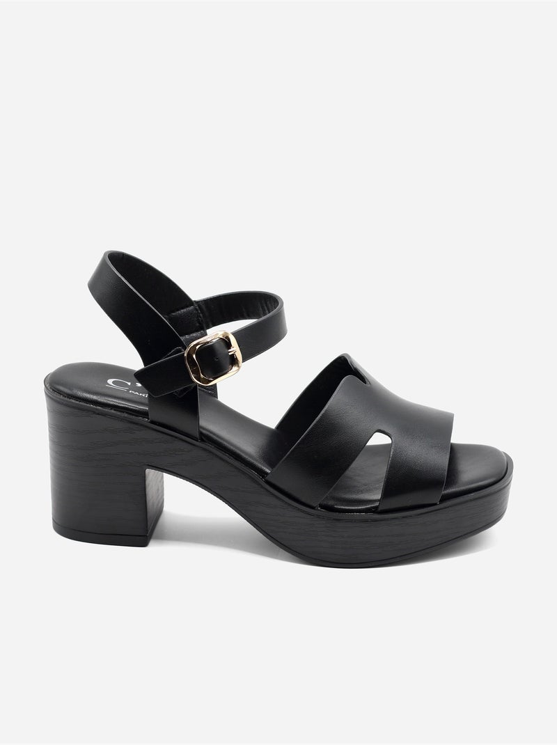 Sandalias de tacón con correa y hebilla Negro - Kiabi