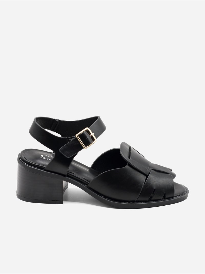Sandalias de tacón con correa y hebilla Negro - Kiabi